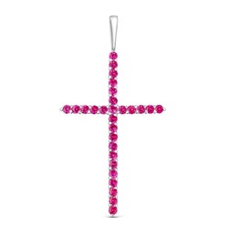 Подвеска-крест из серебра с нат.розовой шпинелью родированная 925 пробы п-035р615