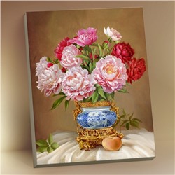 Картина по номерам 40х50 "Бузин. Пионы в Китайской фарфоровой вазочке" с поталью (28 цветов)