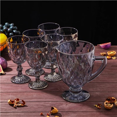 Набор для напитков из стекла «Круиз», 7 предметов: кувшин 1.1 л, 6 бокалов 300 мл, цвет серый