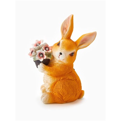 Садовая фигура из полистоуна «Зайка с букетом», 22×11×17 см, с подсветкой