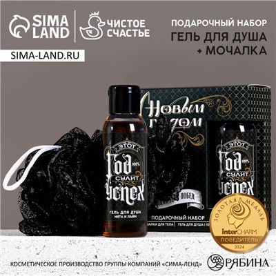 Новогодний подарочный набор косметики «Год сулит успех», гель для душа 100 мл и мочалка для тела, Чистое счастье