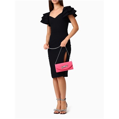 Сумка-клатч женская вечерняя на магните, на длинной цепочке, с декоративным бантом, розовая