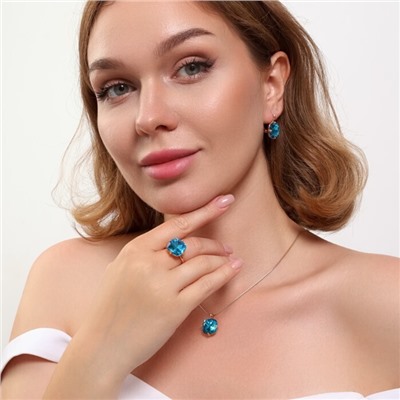 Комплект ювелирной бижутерии коллекция "Дубай" серьги, кулон и кольцо 17 р, покрытие позолота, вставка: искусственный кристалл под Сваровски, цвет: голубой, арт.314.815-17