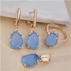 Комплект ювелирной бижутерии коллекция "Дубай" серьги, кулон и кольцо 20 р, покрытие позолота, вставка: стекло, цвет: голубой, арт.414.330-20