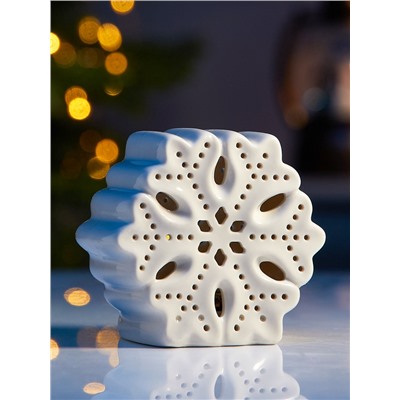 Светодиодная фигура «Снежинка», 9×4.4×8.8 см, 1 LED, керамика, от батареек LR44×3, тёплый белый свет