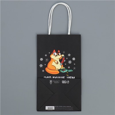 Пакет подарочный новогодний крафтовый, 12×21×9 см