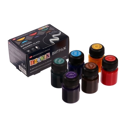 Набор витражных красок по стеклу Decola, 6 цветов × 20 мл