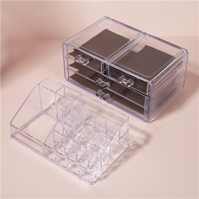 Бокс для хранения косметики, 20 секций, 23.5×14.5×19 см, 4 выдвижных ящика, прозрачный