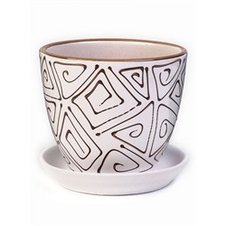 Горшок для цветов «Абстракция», 1 л, d=15 см, h=13 см, керамический, с поддоном, белый