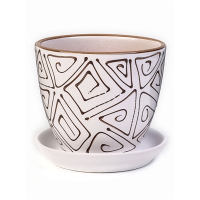 Горшок для цветов «Абстракция», 1 л, d=15 см, h=13 см, керамический, с поддоном, белый