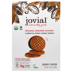 Jovial, Органическое печенье из пшеницы-однозернянки, хрустящее, с какао, 8,8 унций (250 г)