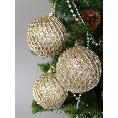 Новогоднее украшение Шары 3 штуки 8 см / WF-183 /уп 128/золото
