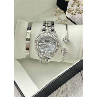 Подарочный набор для женщин часы, 2 браслета + коробка #22853325