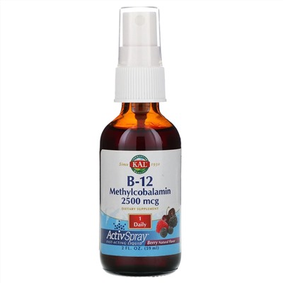KAL, метилкобаламин B12, со вкусом ягод, 2500 мкг, 59 мл (2 жидк. унции)