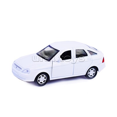 Машина металл Lada Priora 12 см, (двери, багаж, белый) инерц, в коробке