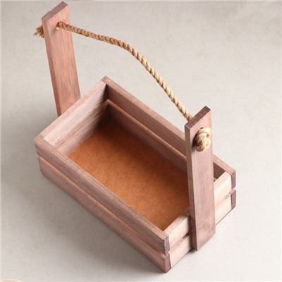 Подарочный ящик «Аром», 25×15×30 см, деревянный, ручка - канат, цвет состаренный дуб