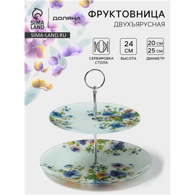 Фруктовница Доляна «Букет незабудок», d=20/25 см, h=24 см, стекло, рисунок