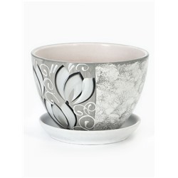 Горшок для цветов «Крокус», 1.65 л, d=16 см, h=11.5 см, керамический, с поддоном, серый