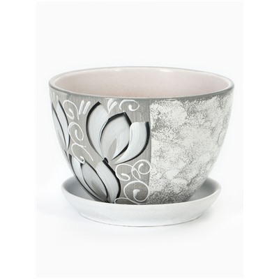 Горшок для цветов «Крокус», 1.65 л, d=16 см, h=11.5 см, керамический, с поддоном, серый