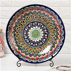 Ляган узбекский Риштанская керамика «Узоры», для плова, d=33 см, глубокий, синий