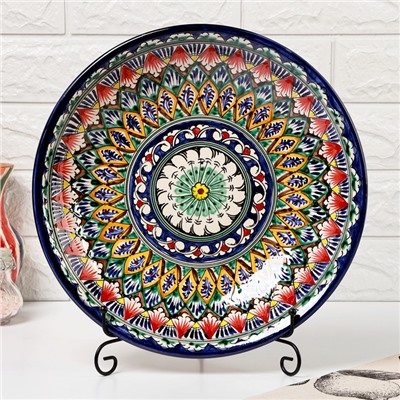 Ляган узбекский Риштанская керамика «Узоры», для плова, d=33 см, глубокий, синий