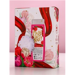 Подарочный набор «Самой красивой», гель для душа 250 мл и мочалка для тела, аромат малиновый пунш, Чистое счастье