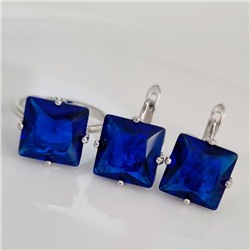 Комплект ювелирная бижутерия серьги и кольцо 18 р покрытие: посеребрение, вставка: фианиты, цвет: синий, арт.215.457-18