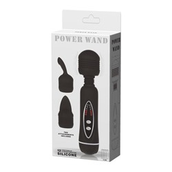 Черный вибромассажер со сменными насадками Power Wand - 20,5 см.