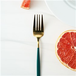 Вилка столовая Magistro «Блинк», 21.5×3 см, нержавеющая сталь, зелёная ручка, золотистая