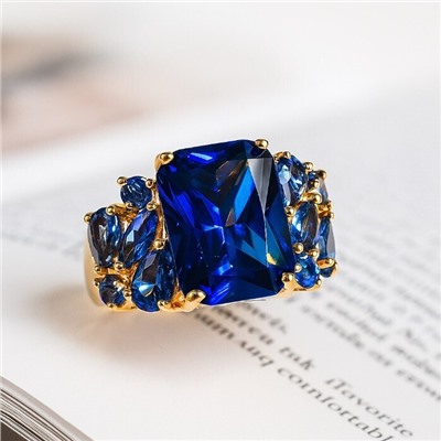 Кольцо 18 р ювелирная бижутерия коллекция "Дубай", покрытие позолота, вставка: фианиты, цвет: сапфировый, арт.313.348-18