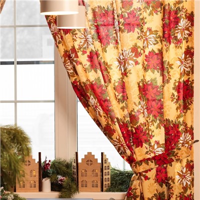 Комплект штор для кухни с подхватами «Доляна. Новогодние украшения», 2 шт., жёлтые, 145×180 см