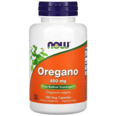 Now Foods, Орегано, 450 мг, 100 вегетарианских капсул