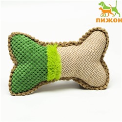 Игрушка мягкая для собак "Ди-кость", двутканевая, с пищалкой, 22×15 см, бежево-зелёная