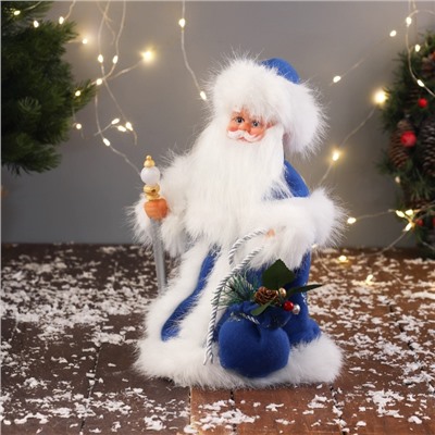 Дед Мороз под ёлку «Зимнее волшебство. Новогодняя игрушка в шубе, с мешком» двигается, 30 см, синий