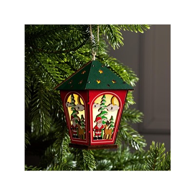 Ёлочная игрушка «Фонарь с Дедом Морозом», 12×8×8 см, 1 LED, от батареек, свечение тёплое белое