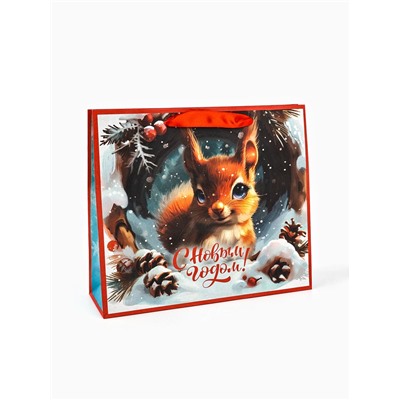 Пакет подарочный крафтовый, «С Новым Годом», 30×26×9 см