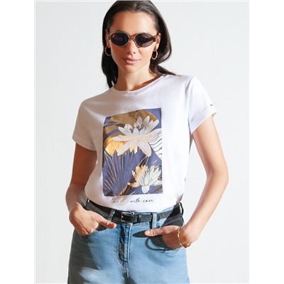 Свободная футболка с принтом из премиального хлопка с эластаном