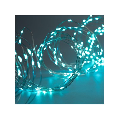 Гирлянда «Занавес» 2.8×3 м роса на крючках, с пультом, IP20, серебристая нить, 300 LED, свечение аквамарин, 8 режимов, USB