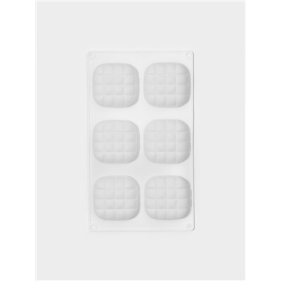 Форма для муссовых десертов и выпечки Доляна «Перина», 29×17×3 см, 6 ячеек (6.5×6.5 см), силикон, белая
