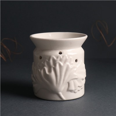 Аромалампа для эфирных масел «Листва», керамика, белый, 9×9×9.4 см