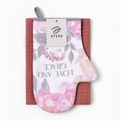 Набор кухонный Love: варежка 20×28 см, полотенце, 35×60 см, вафля