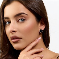 Серьги клевер ювелирная бижутерия коллекция "Дубай", покрытие позолота, вставка: пластик, цвет: черный, арт.414.259