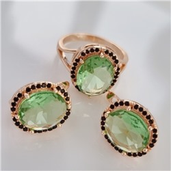 Комплект ювелирной бижутерии коллекция "Дубай" серьги и кольцо 18 р, покрытие позолота, вставка: фианиты, цвет: светло-зеленый и черный, арт.215.352-18