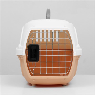 Переноска для животных, 47×32.5×30 см, вес до 9 кг, с металлической дверью, пластик, персиковая