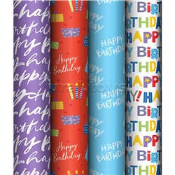 Упаковочная бумага глянц. 70*100см, "Congrats", 80 г/м2, ассорти, 4 дизайна