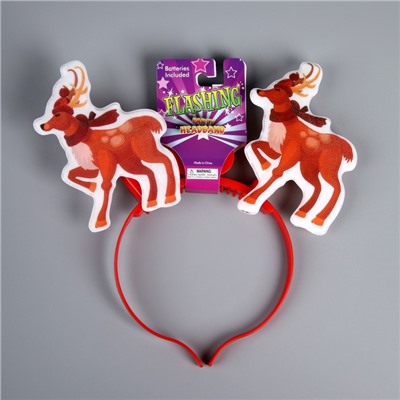 Ободок светодиодный «Олени» 18×16×3 см, 2 LED, батарейки AG10×3 (в комплекте), мерцание, свечение мульти