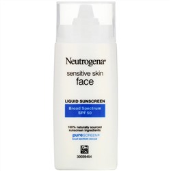 Neutrogena, жидкое солнцезащитное средство для чувствительной кожи лица, SPF 50, 1,4 жидк. унции (40 мл)