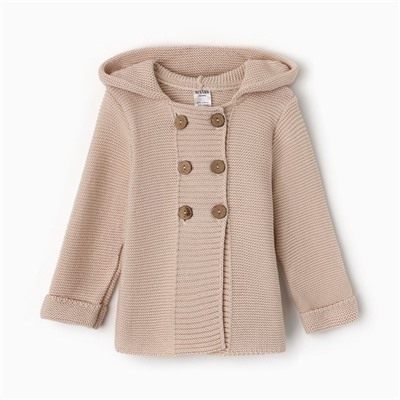 Джемпер вязаный детский с капюшоном MINAKU, цвет бежевый, рост 110 см