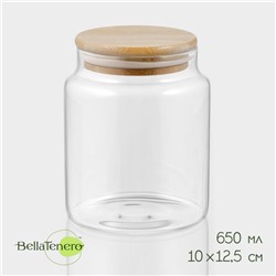Банка для сыпучих продуктов BellaTenero «Эко», 650 мл, 10×12.5 см, с бамбуковой крышкой, стекло, прозрачная