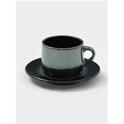 Чайная пара Хорекс Verde notte, чашка 200 мл, блюдце d=15.5 см, фарфор, чёрная, зелёная